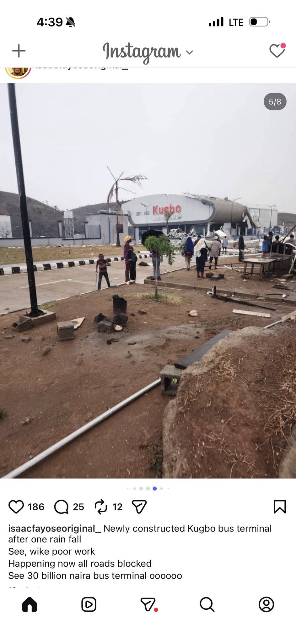 Newly constructed Kugbo bus terminal built by Wike has reportedly c0me down after one rain fall
