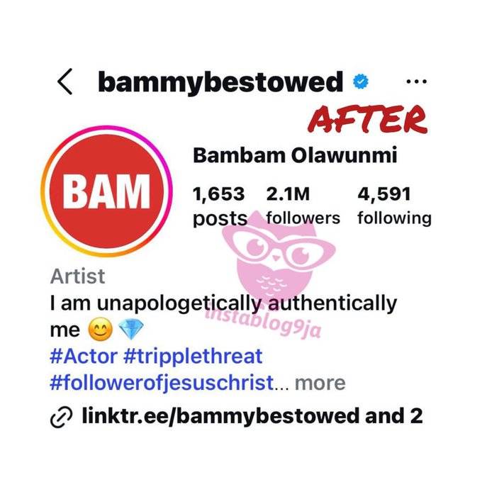 Marriage Crash: Actress Bambam removes TeddyA’s surname off her IG page