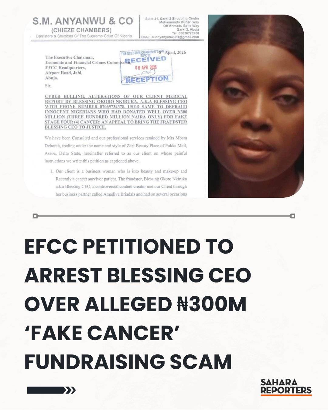 EFCC Petitioned To Arrest Blessing CEO Over Alleged ₦300million ‘Fake Cancer’ Fundraising Scam
