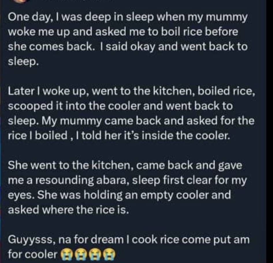 Na to carry my mum go my dream make we go enjoy the rice there or what do you think? Comment below...