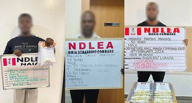NDLEA operatives have arrested a China-based Nigerian businessman and two foreign nationals in separ...