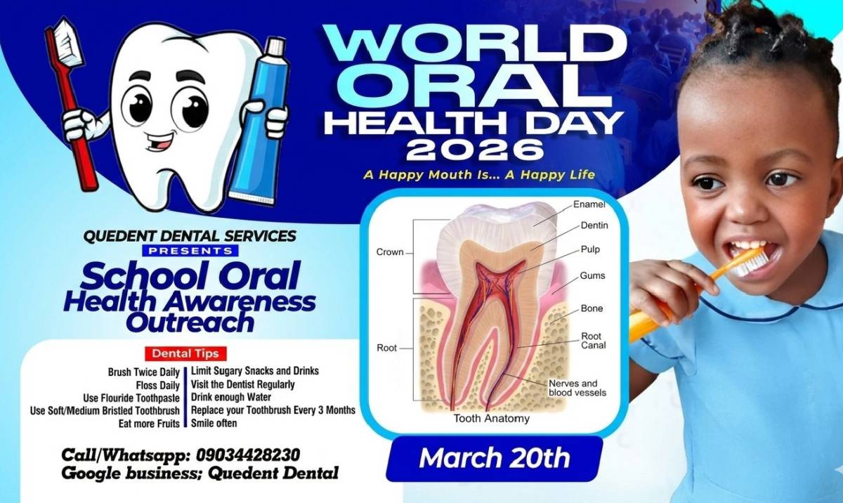 WORLD ORAL HEALTH DAY 2026 is here again. 20th March
A happy mouth is... a happy life
Visit a dent...