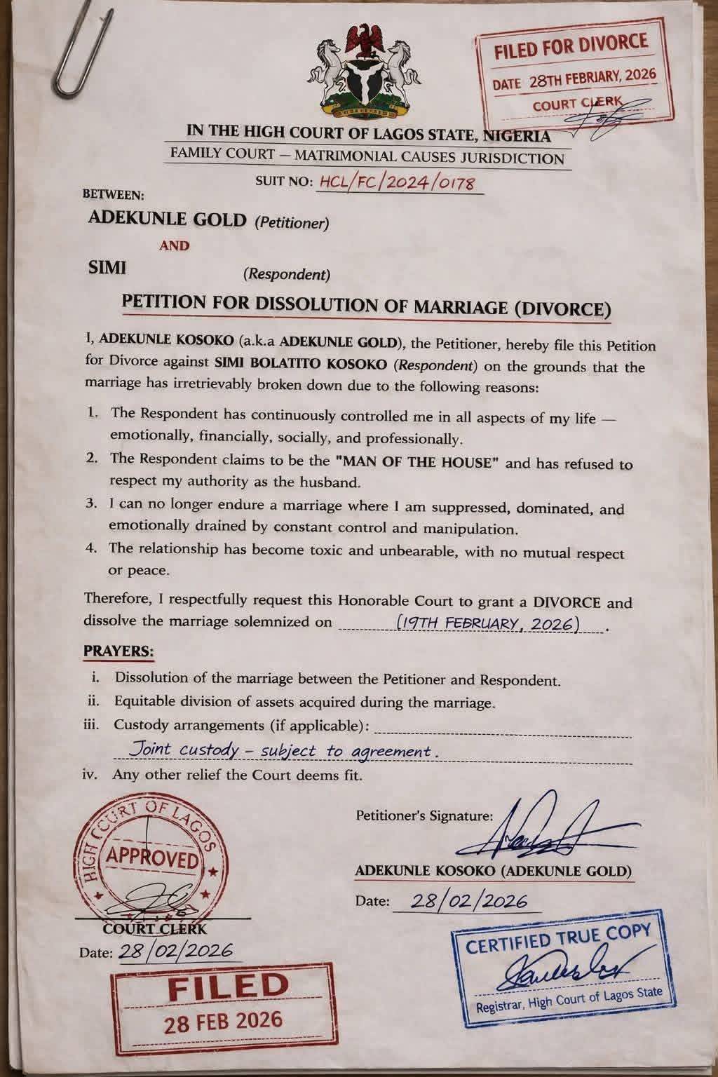 Entertainment News:
Adekunle Gold Files for Divorce from Simi
Music star, Adekunle Gold has reporte...