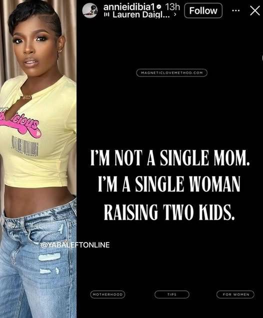 Entertainment News:
Annie Idibia: Honestly, I find those labels a bit limiting. I’m not a single mo...