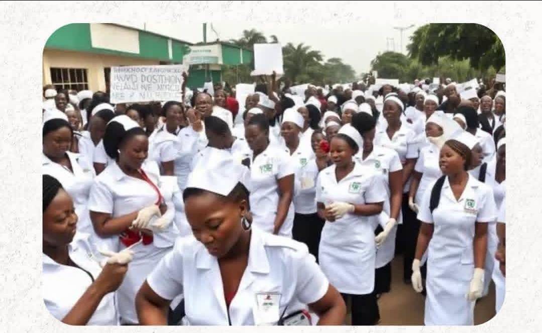 Federal hospital nurses demonstrate against unpaid January salaries and accuse the Tinubu administra...