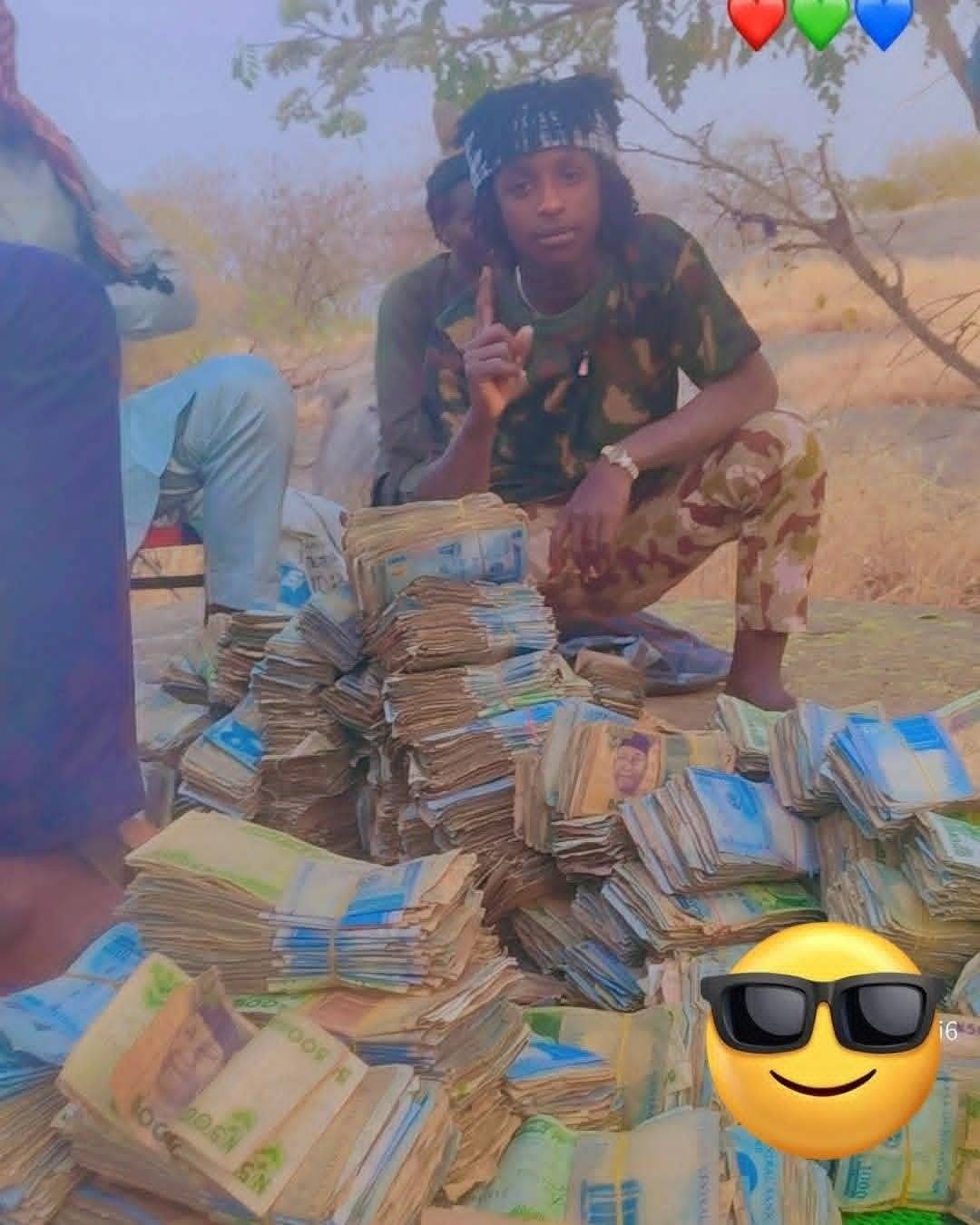 A bandit has posted a photo on TikTok displaying large sums of cash linked to kidnapping proceeds....