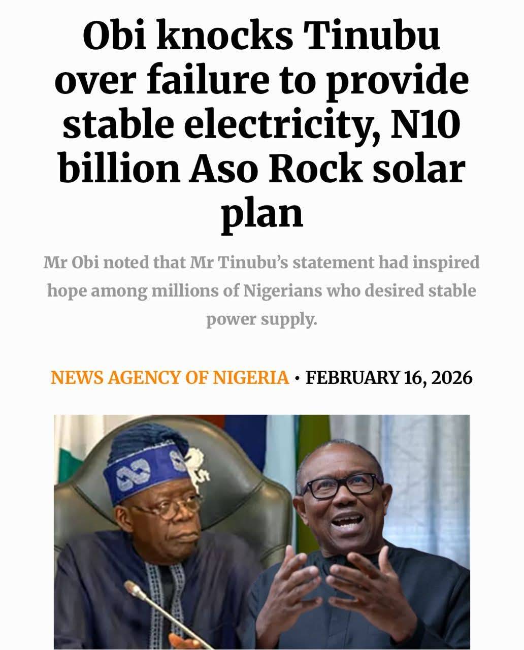 Peter Obi, former presidential candidate of the Labour Party (LP), has reminded President Bola Tinub...