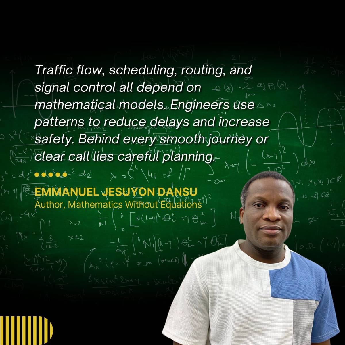 Traffic flow, scheduling, routing, and signal control all depend on mathematical models. Engineers u...