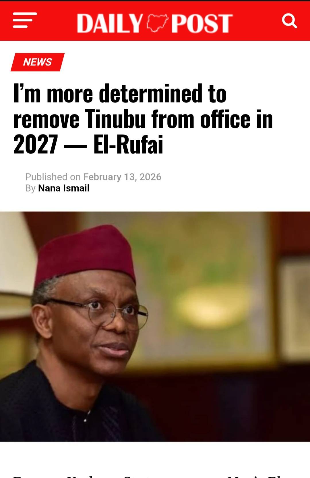I’m more determined to remove Tinubu from office in 2027 — El-Rufai
Former Kaduna State governor Na...