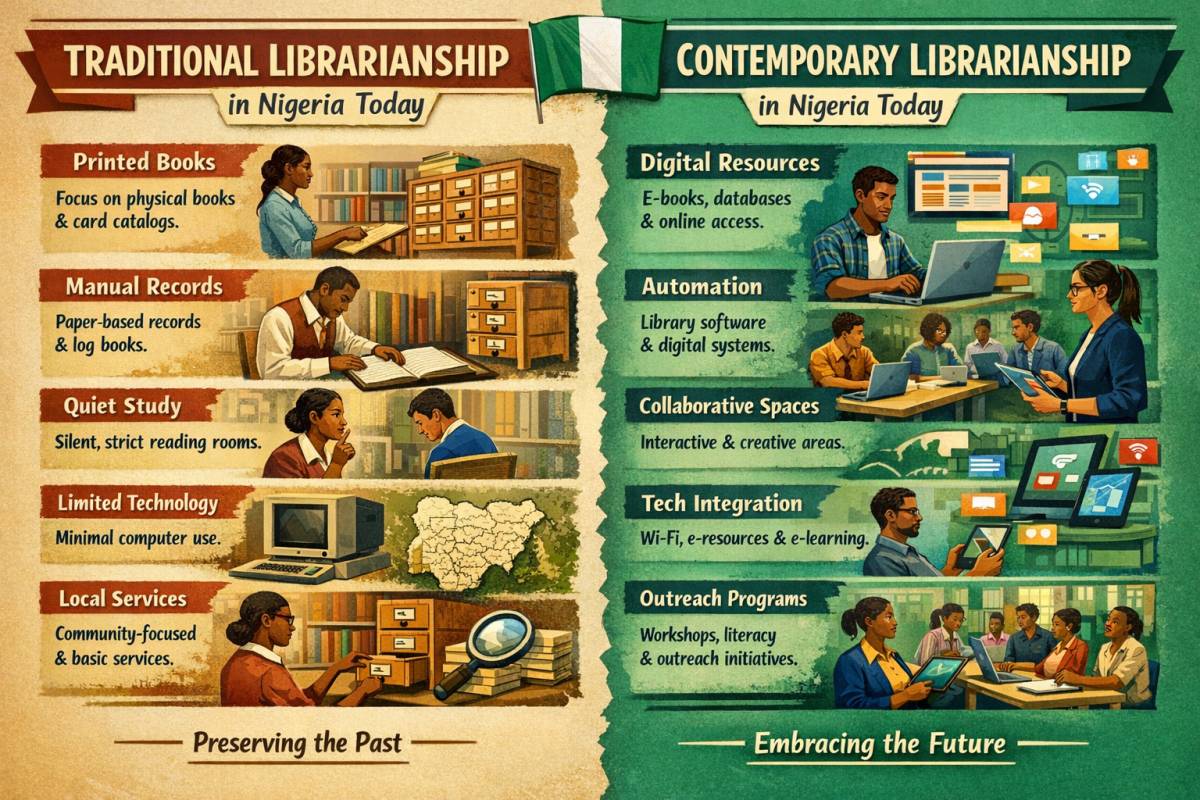 Traditional Librarianship Vs Contemporary Librarianship:
Traditional and contemporary librarianship...