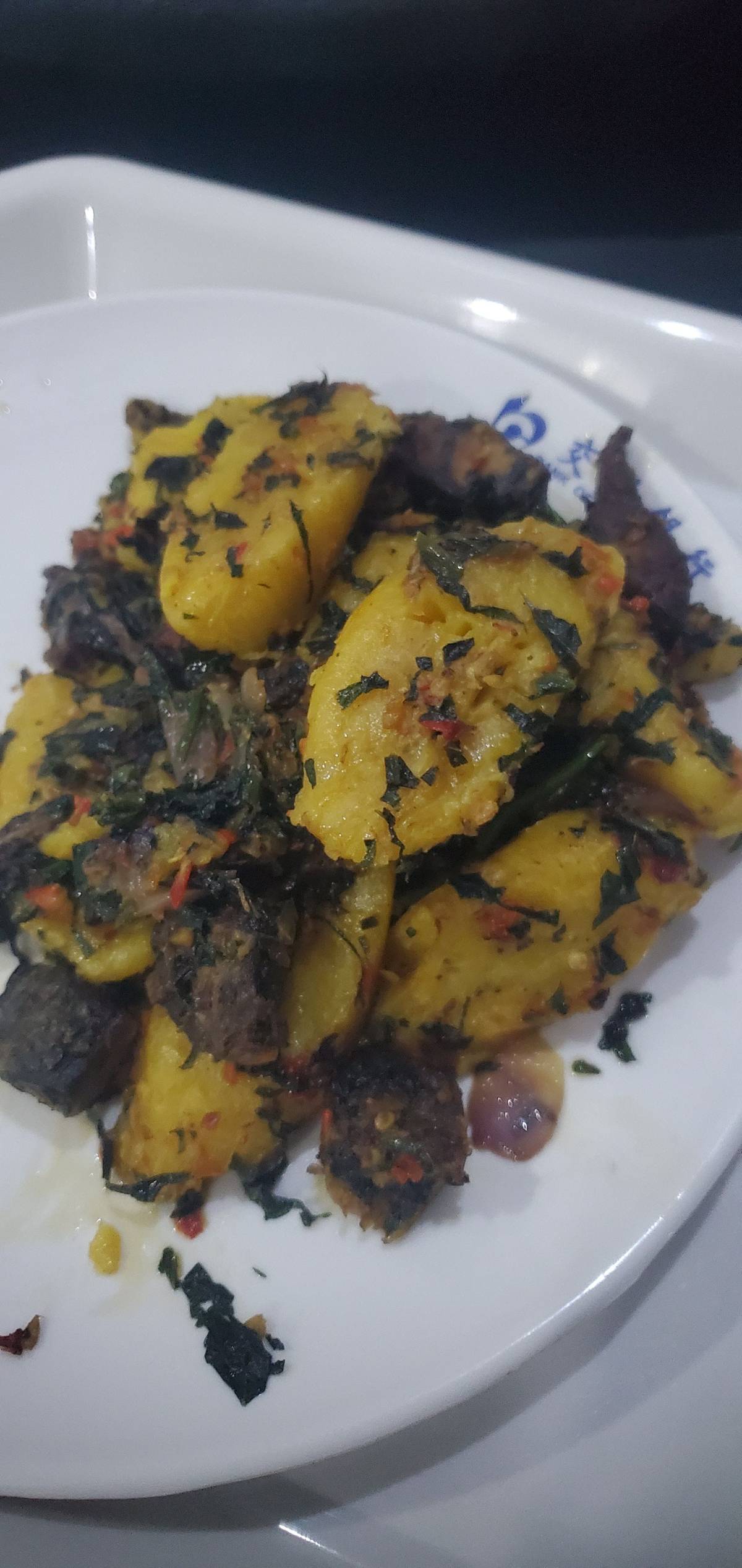 Guys come let paddy with plantain vegetables sauce