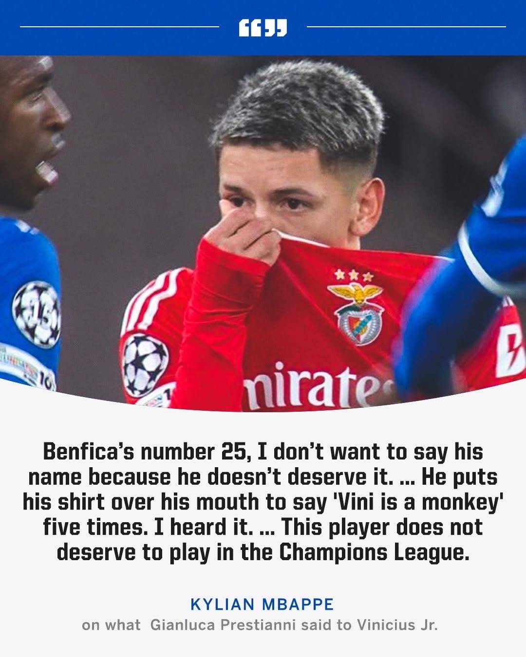 Kylian Mbappe explains what he heard from Gianluca Prestianni to Vinicius Jr.