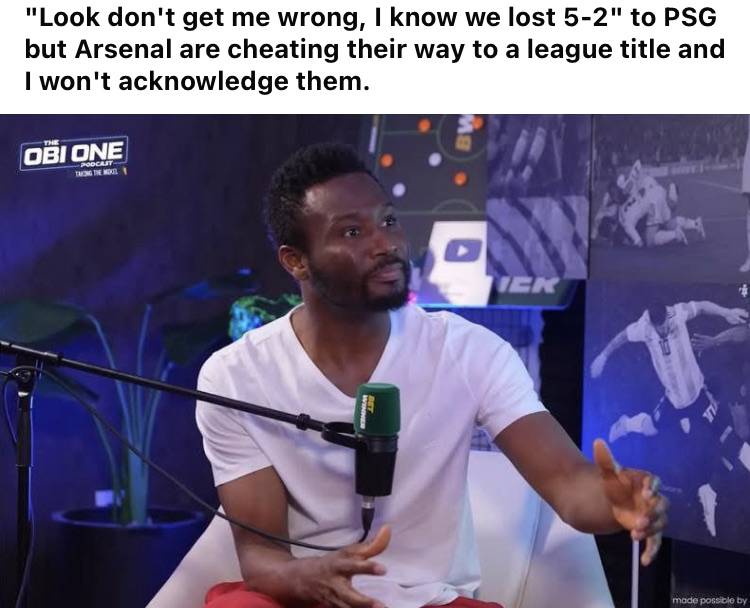 "Look don't get me wrong, I know we lost 5-2" to PSG but Arsenal are cheating their way to a league...