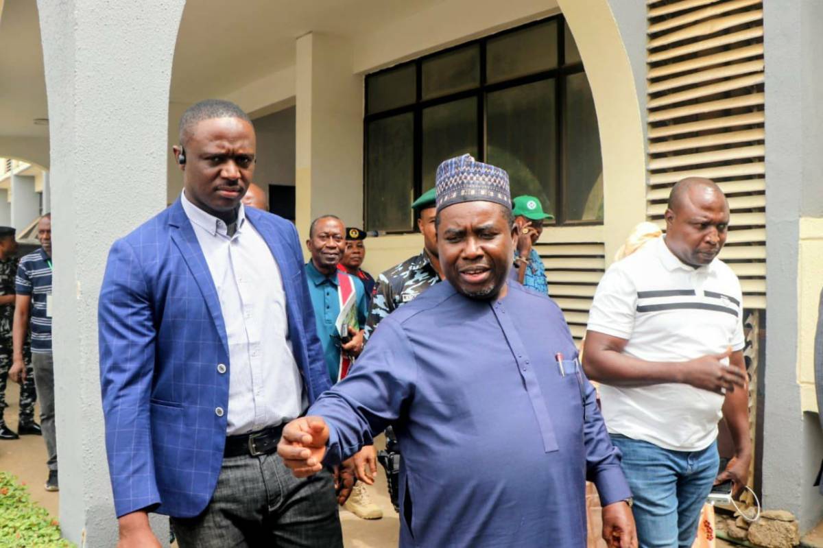 INEC chairman, Professor Joash Amupitan, visits INEC FCT State Office, Area 10, Abuja, amid the ongo...