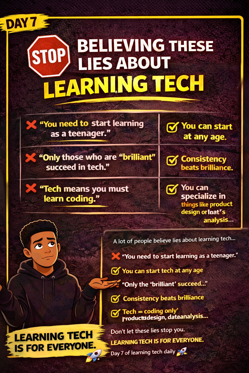 Stop believing these lies about learning tech.
A lot of people are stuck because of wrong ideas....