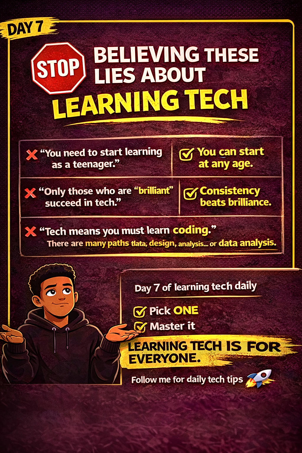 Stop believing these lies about learning tech.
A lot of people are stuck because of wrong ideas....