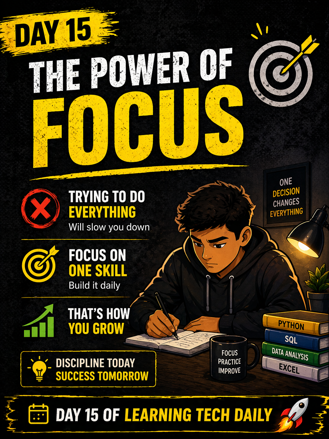 The fastest way to grow in tech?
Focus.
Trying to do everything will slow you down.
Pick ONE skil...