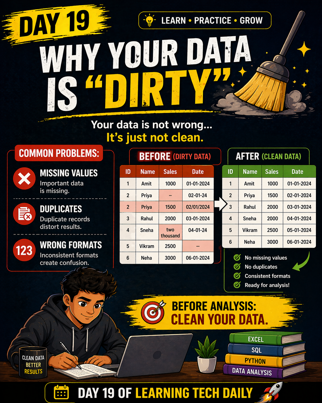 You think your data is wrong…
Most times, it’s not.
It’s just dirty.
Before you analyze anything,...
