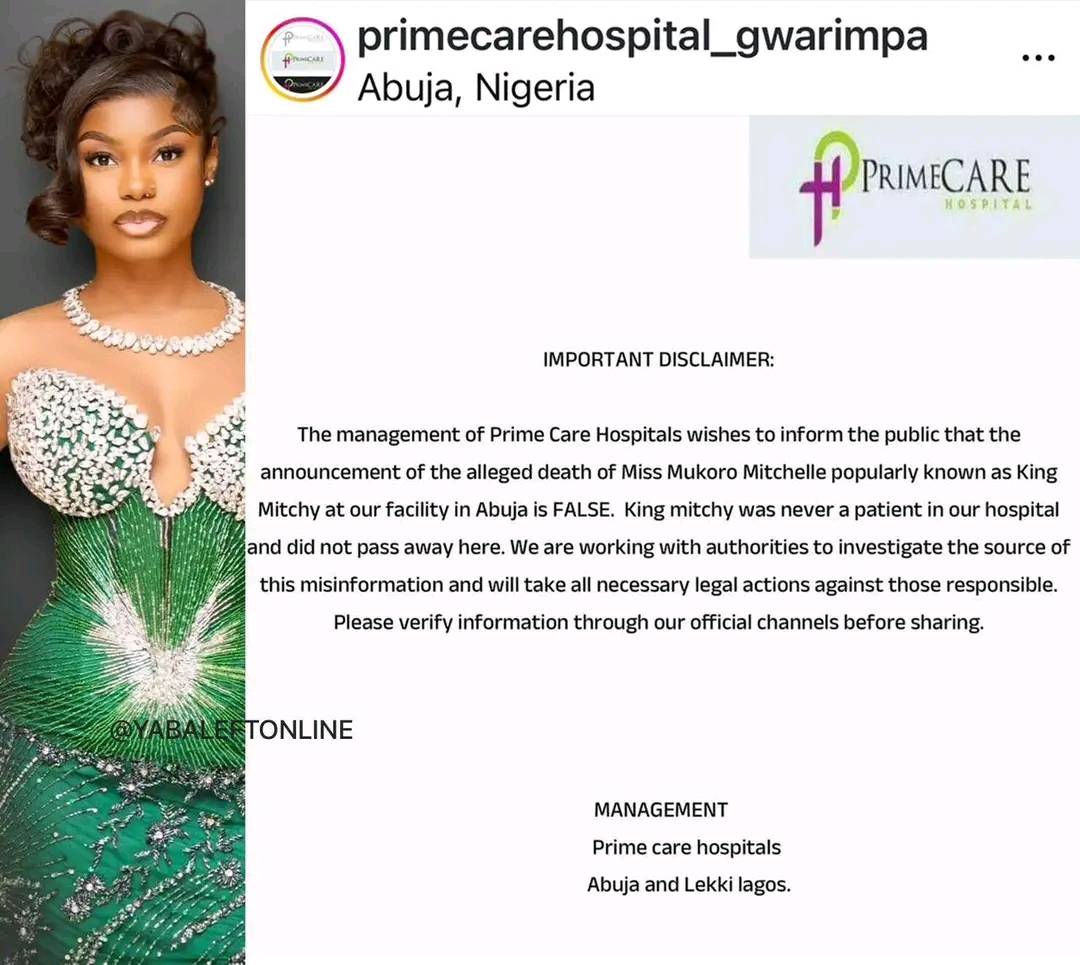 “She was never a patient in our hospital and did not pass away here” — Prime Care Hospital Abuja deb...