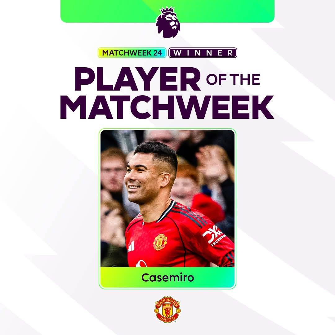 Casemiro finally announced as the Winner of the Player of the Week 24. Congrats ๐๐๐๐