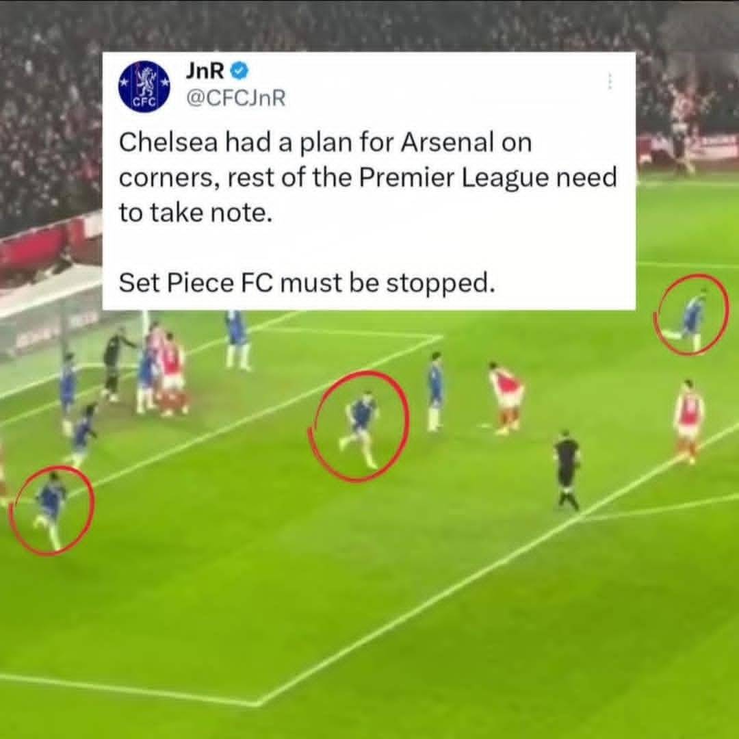 Liam Delap, Malo Gusto and Wesley Fofana ran to the halfway line during an Arsenal corner and forced...