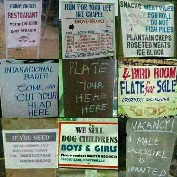 Read the signposts very well 😅😅😅😅😅😅😅😅😅😅😅😅 

Plate your hair here 😂😂😂
4 bird room flat...
