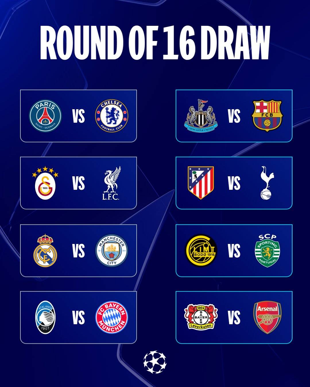 Champions League Round of 16 
Madrid v Man City again 😅😅