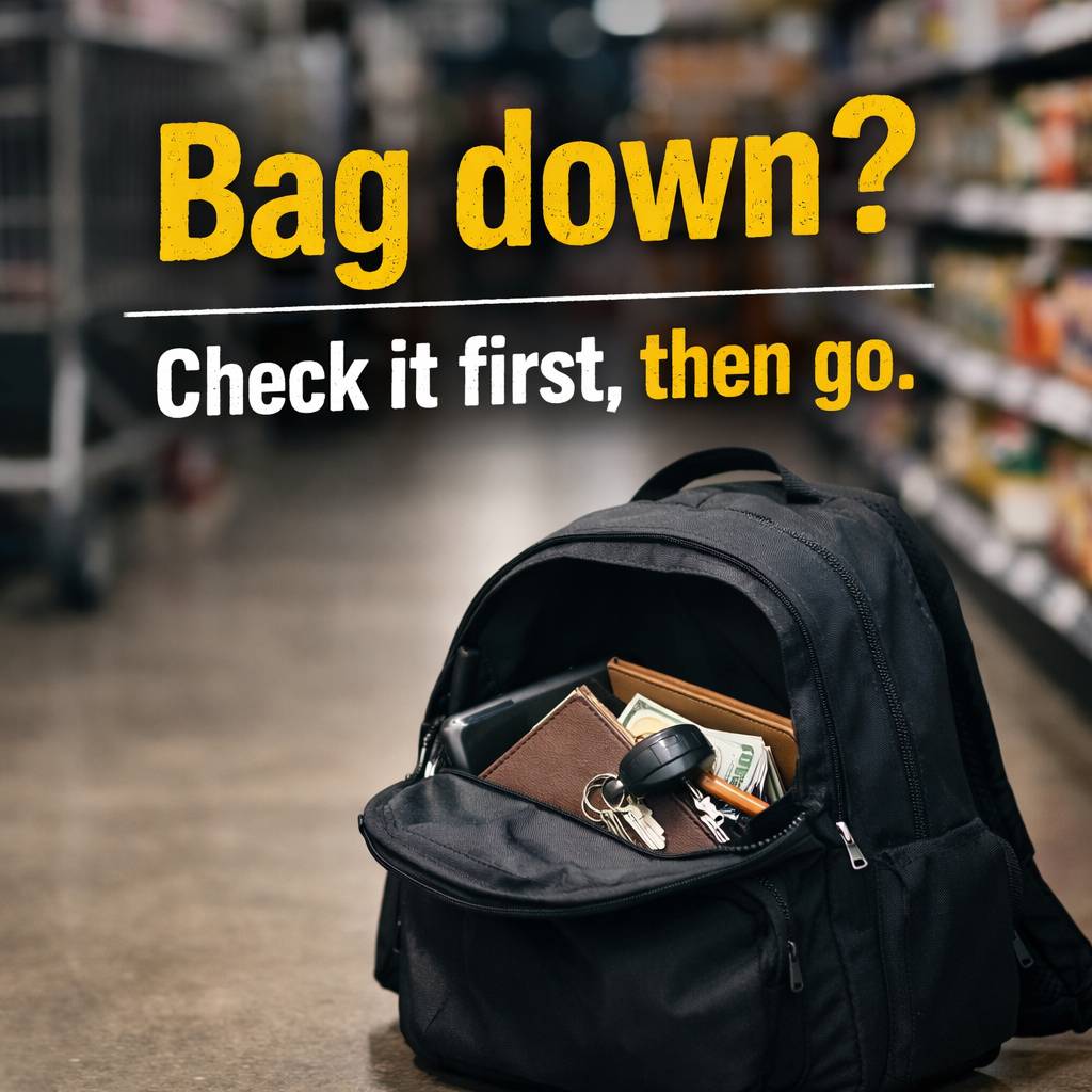 If you leave your bag anywhere, like in a supermarket, make sure to check its contents before pickin...