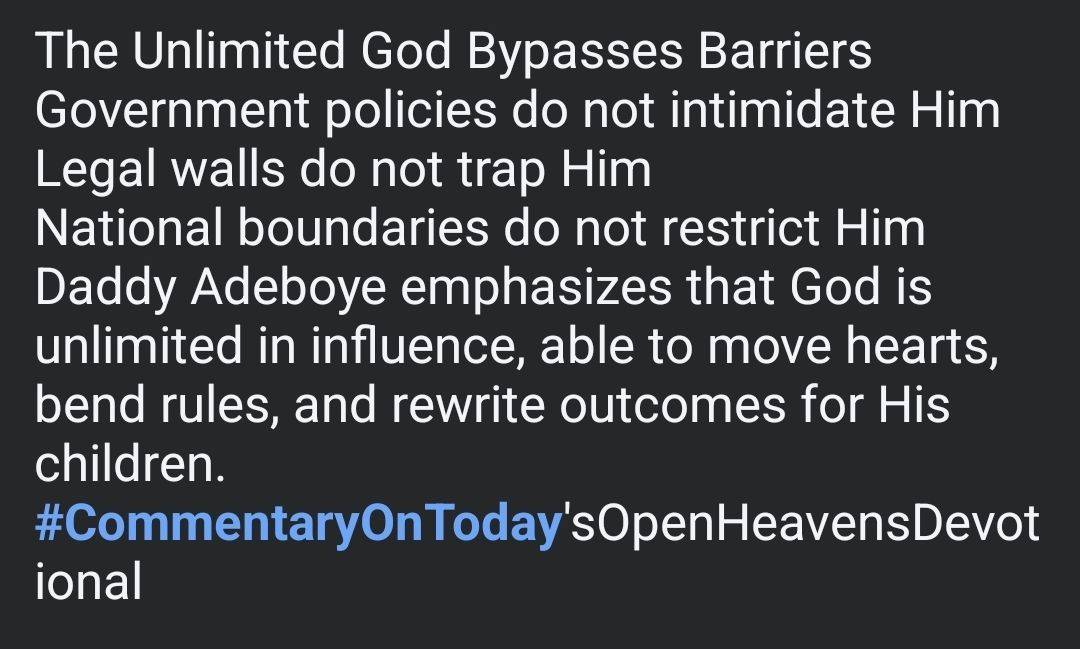 Commentary on today's Open Heavens devotional: Scroll and read through the screenshots or texts, and...