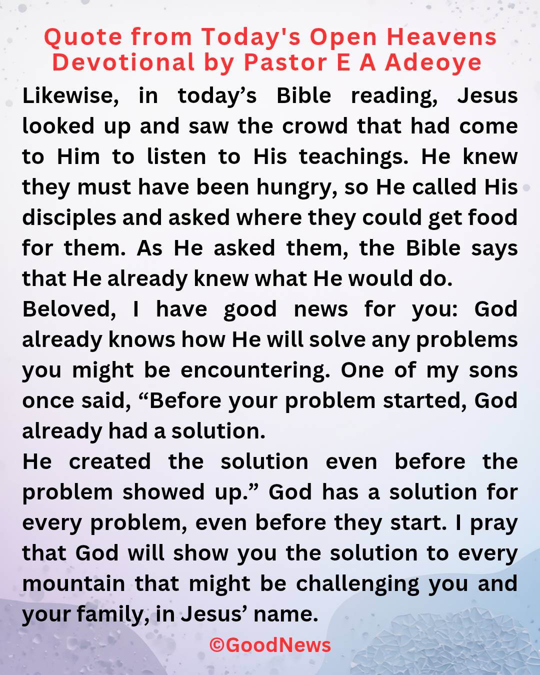 #QuoteFromTodaysOpenHeaven
Read through and follow the steps and action points. Be inspired, love Go...