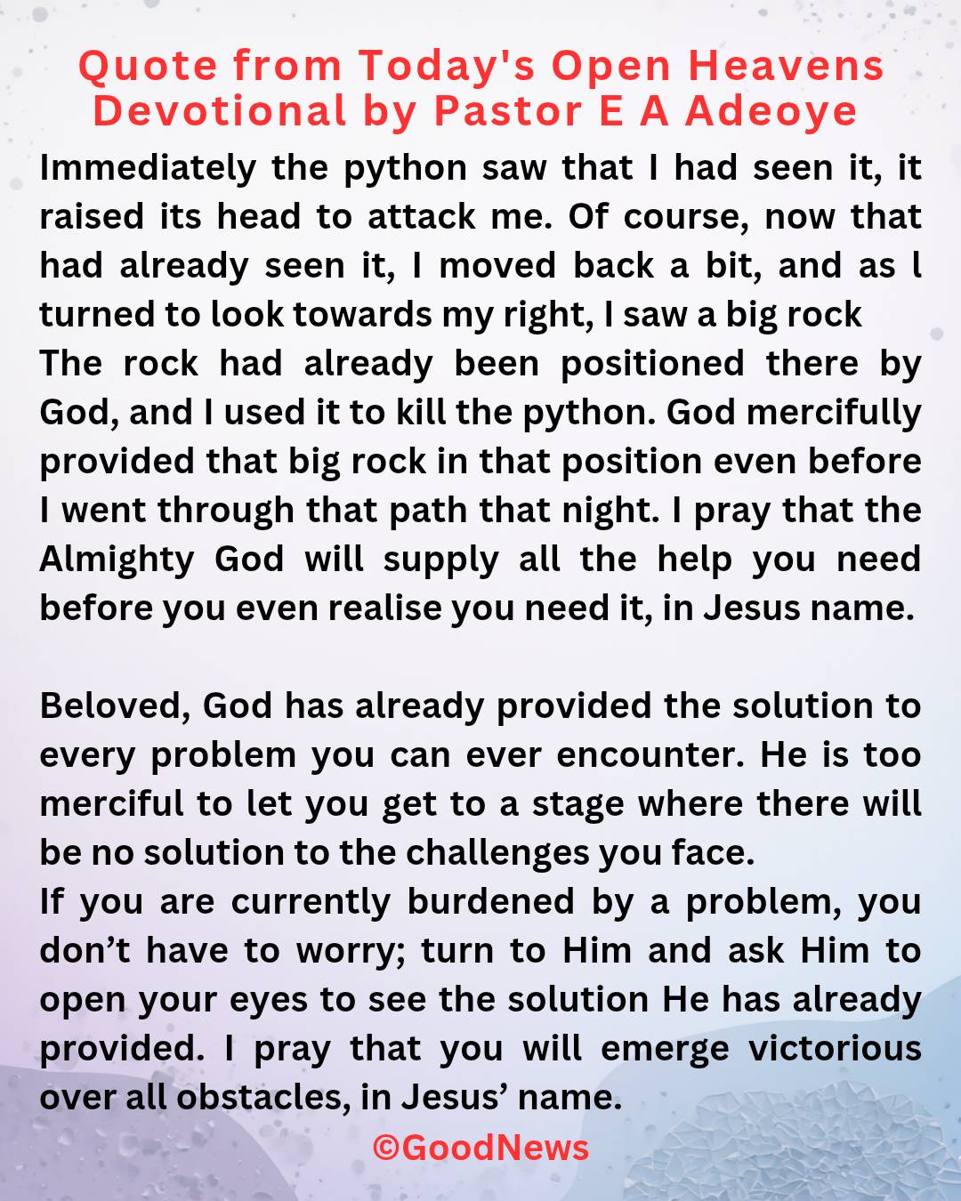 #QuoteFromTodaysOpenHeaven
Read through and follow the steps and action points. Be inspired, love Go...