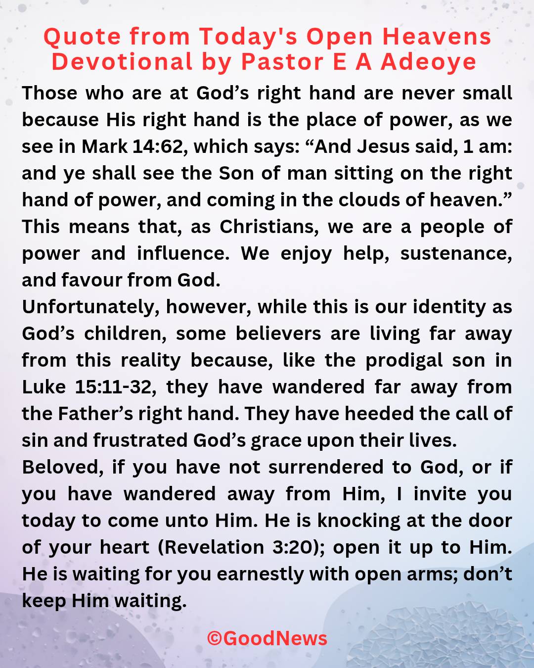 #QuoteFromTodaysOpenHeaven
Read through and follow the steps and action points. Be inspired, love Go...