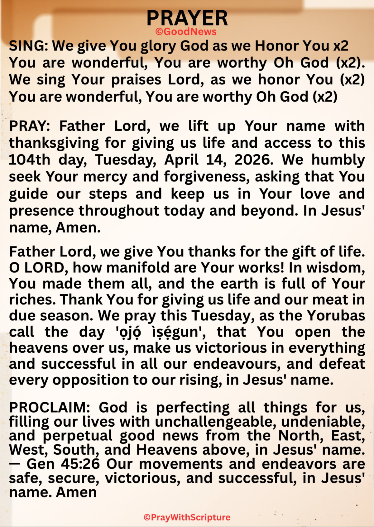 Father Lord, we give You thanks for the gift of life. O LORD, how manifold are Your works! In wisdom...