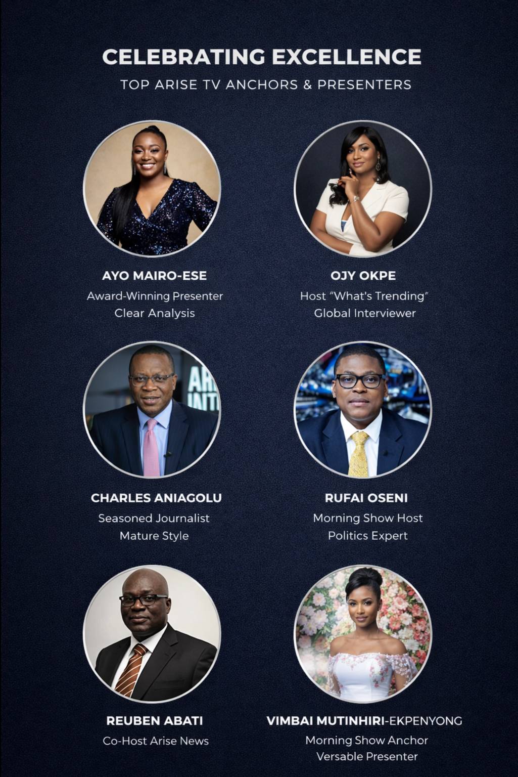 I’m celebrating the exceptional talent and dedication of ARISE TV’s leading anchors! I’ve put togeth...