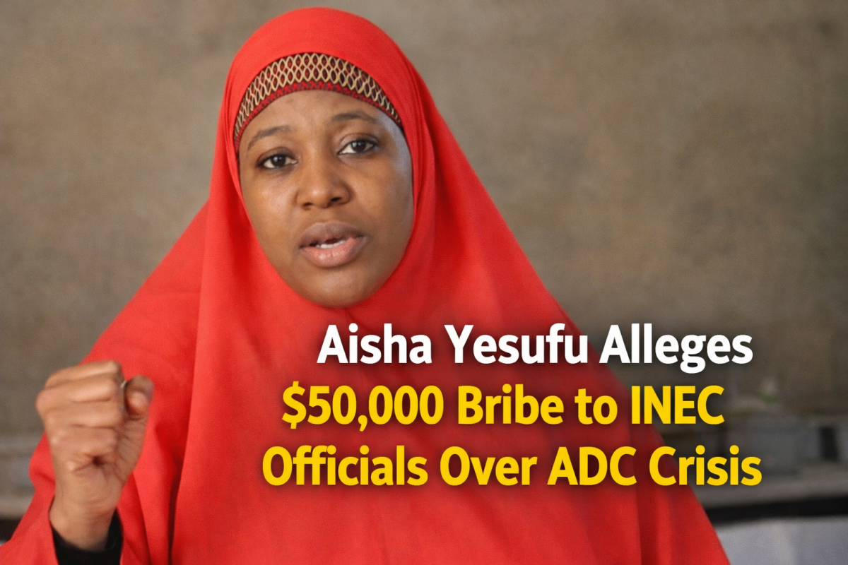 Aisha Yesufu Alleges $50,000 Bribe to INEC Officials Over ADC Crisis https://naira.blog/aisha-yesufu...