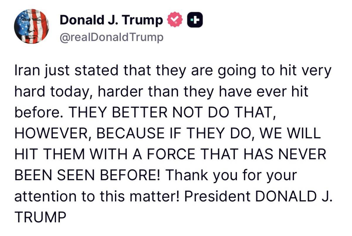 Iran just stated that they are going to hit very hard today, harder than they have ever hit before....
