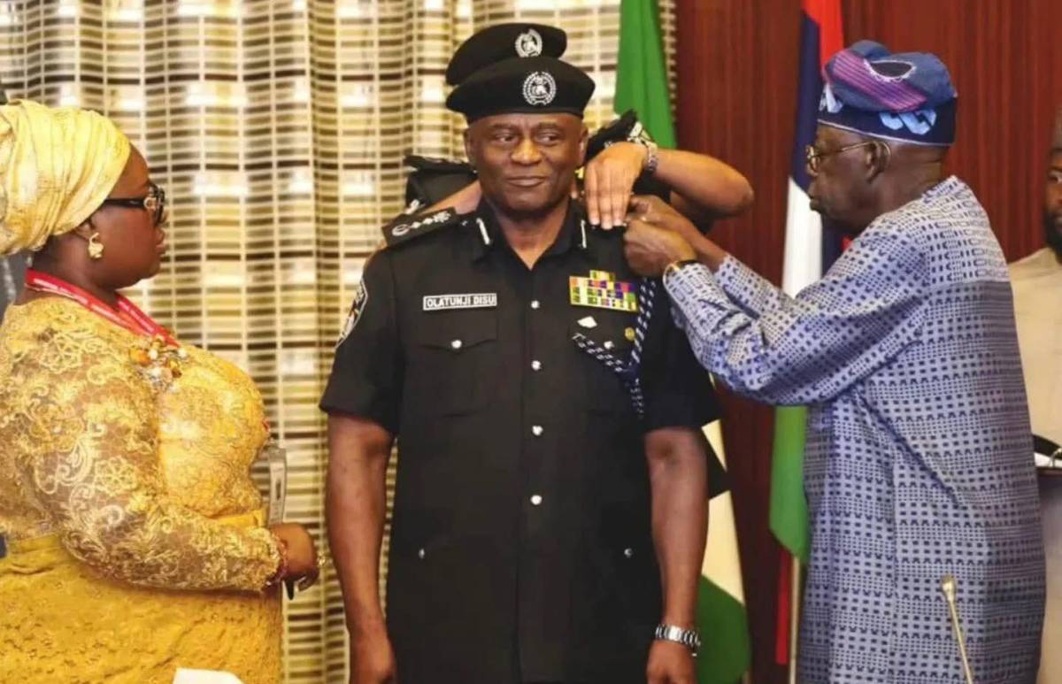 President Bola Tinubu decorates IGP @TunjiDisu1 in Aso Rock