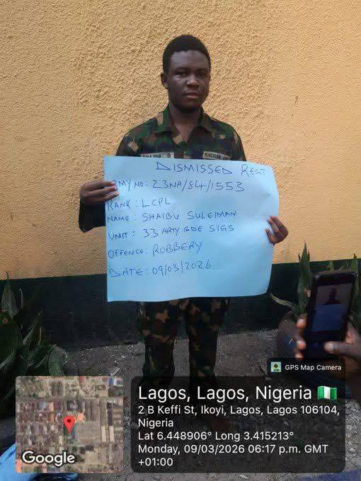 Lance Corporal Shaibu Suleman has been dismissed from active service in the Nigerian Army for armed...