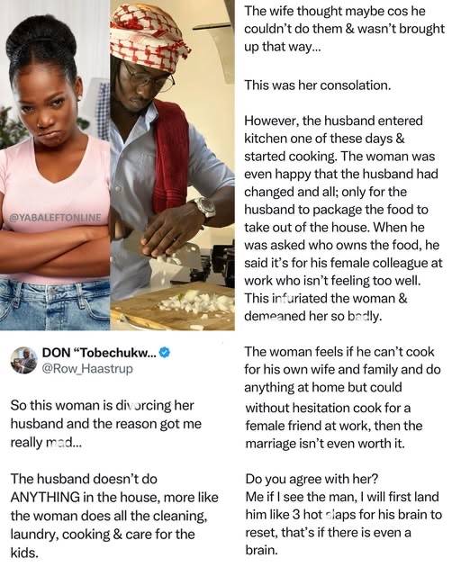 Woman wants a d!vorce after her husband who has never entered the kitchen to cook prepared a meal fo...