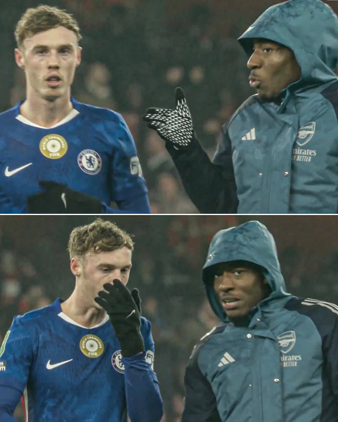 Ex teammates Cole Palmer and Noni Madueke were spotted catching up after the game ๐
