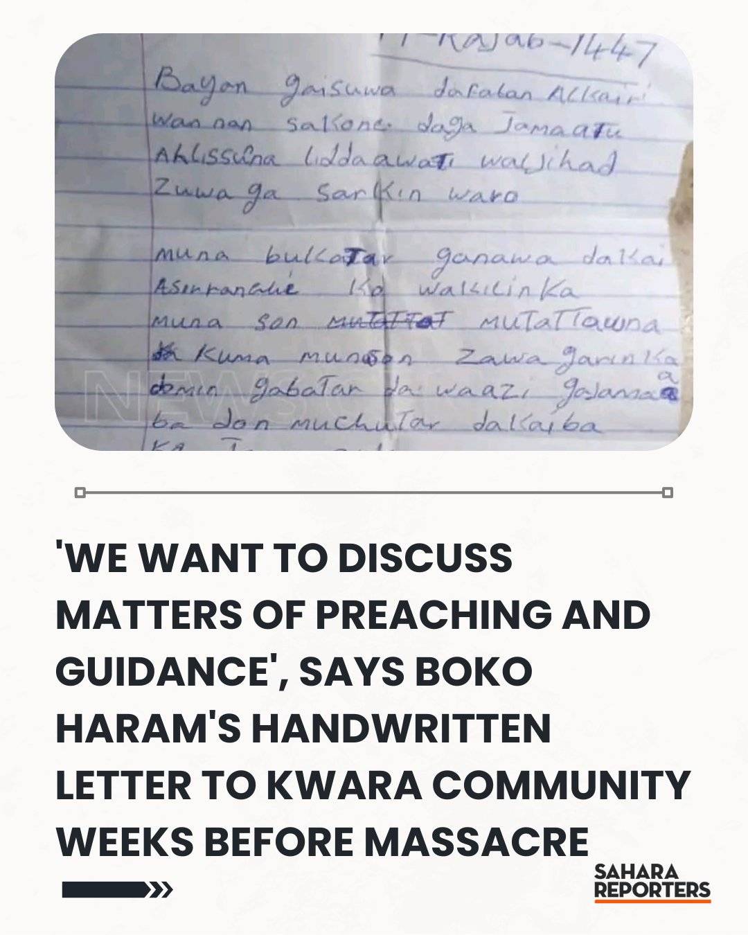 We Want To Discuss Matters Of Preaching And Guidance', Says Boko Haram's Handwritten Letter To Kwara...