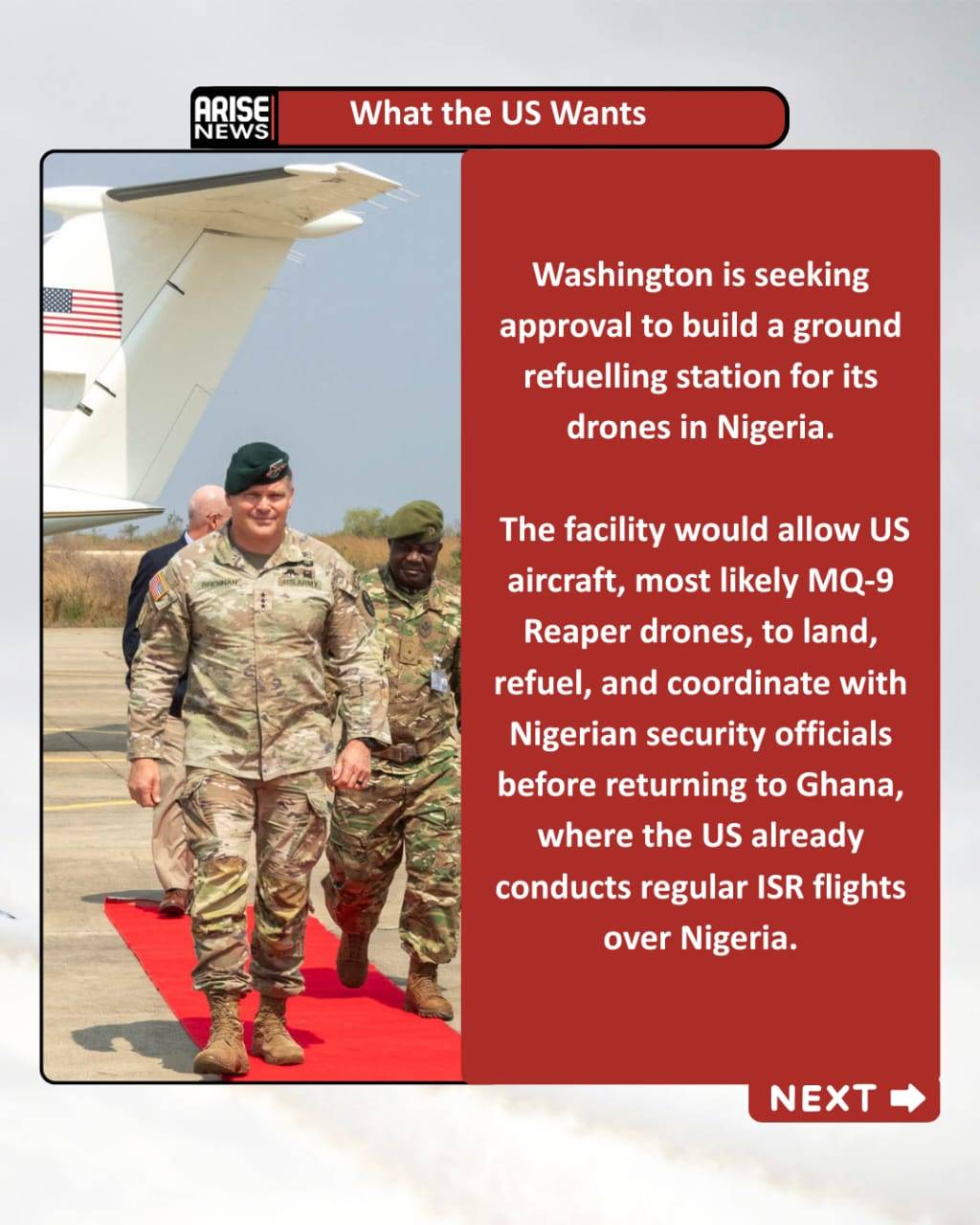 The United States has requested permission to establish a drone refuelling station in Nigeria as par...