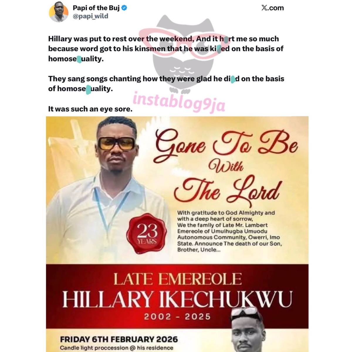 Writer shares his heartbreaking experience at the burial of Rivers State victim of homophobia