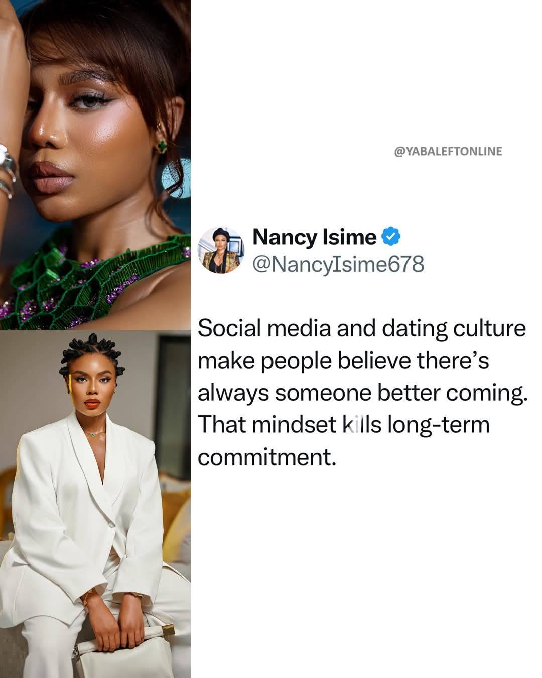 Actress, Nancy Isime shares how the dating culture on Social media k!lls long-term commitment in rel...