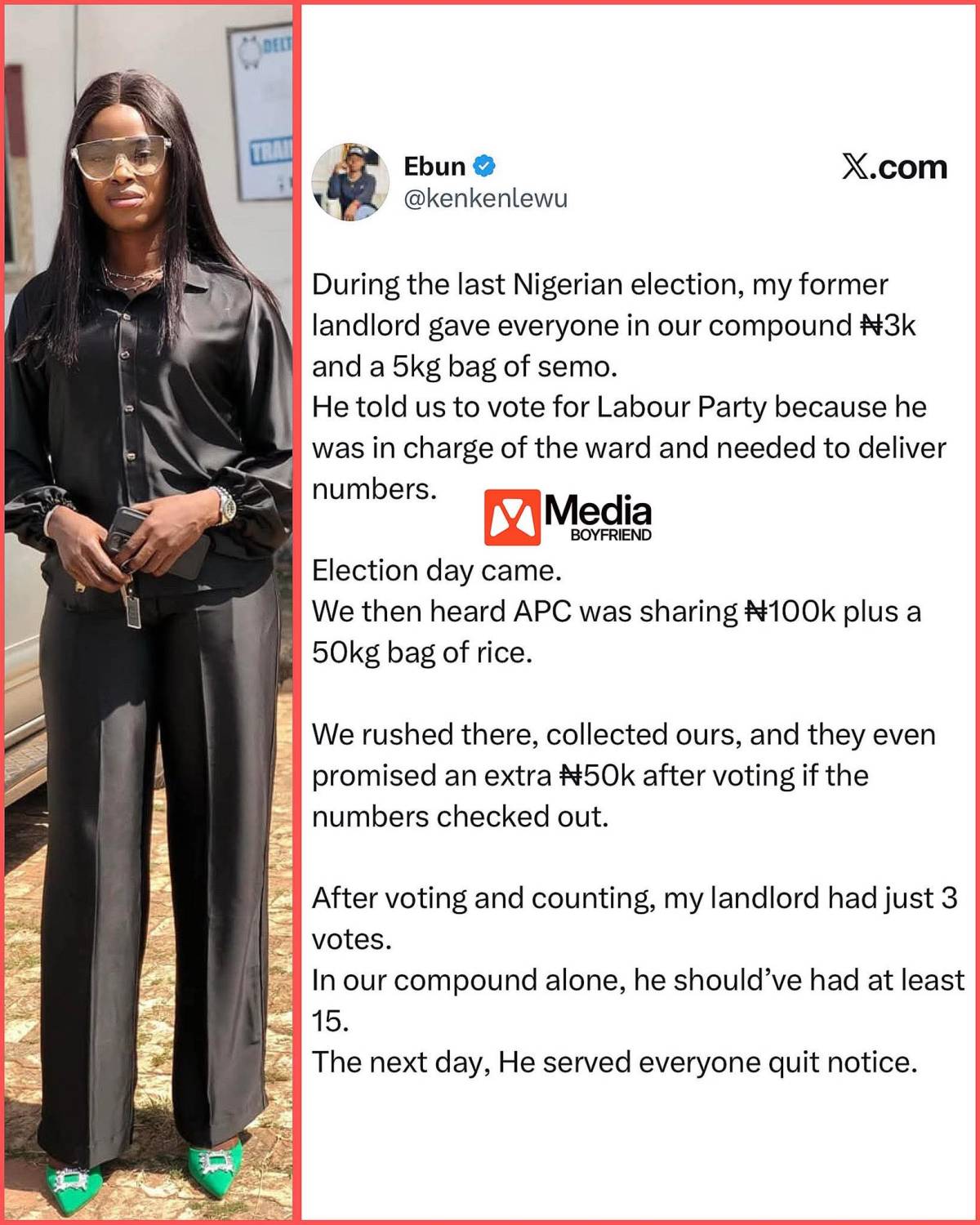Lady talks about what her landlord and tenants in her former compound did during the last Nigerian e...
