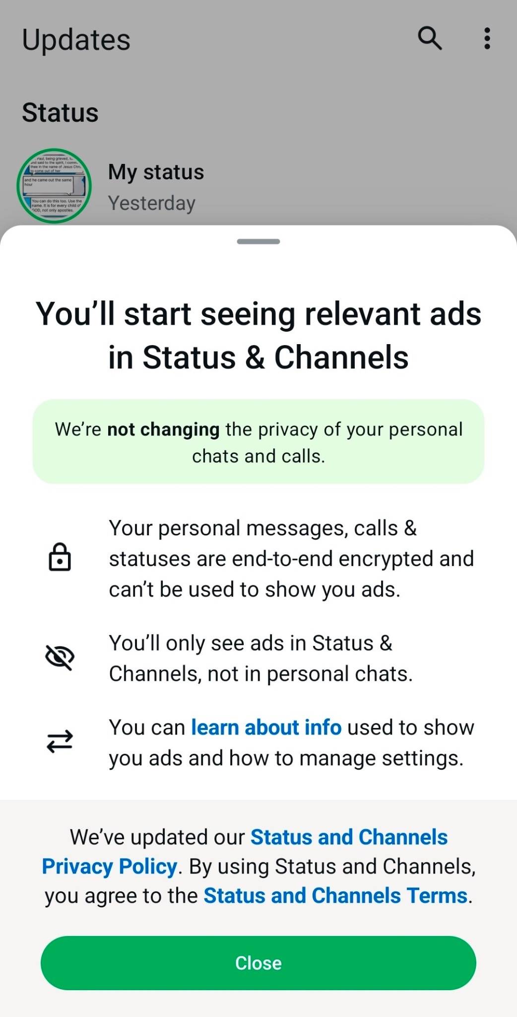 WhatsApp about to start ads in Status & Channels.