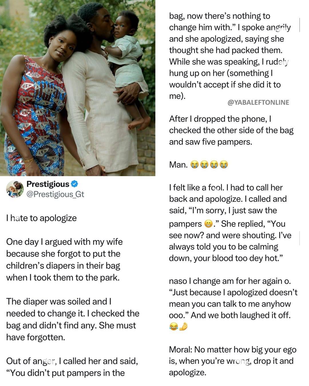 "I h@te to apologize" – Man says as he shares how he @ngrily spoke to his wife over their children's...