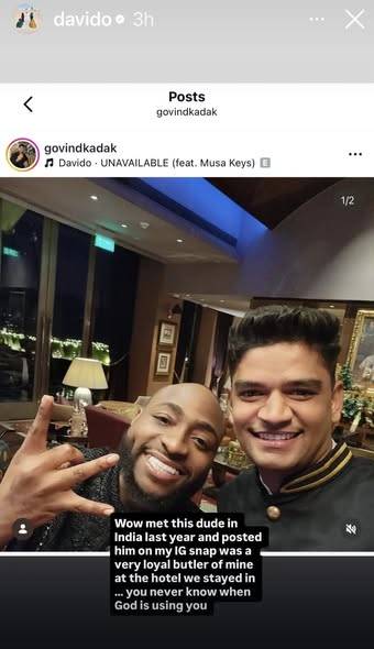 From the day we met, my whole life changed" - Davido shares heartwarming message from an Indian man...