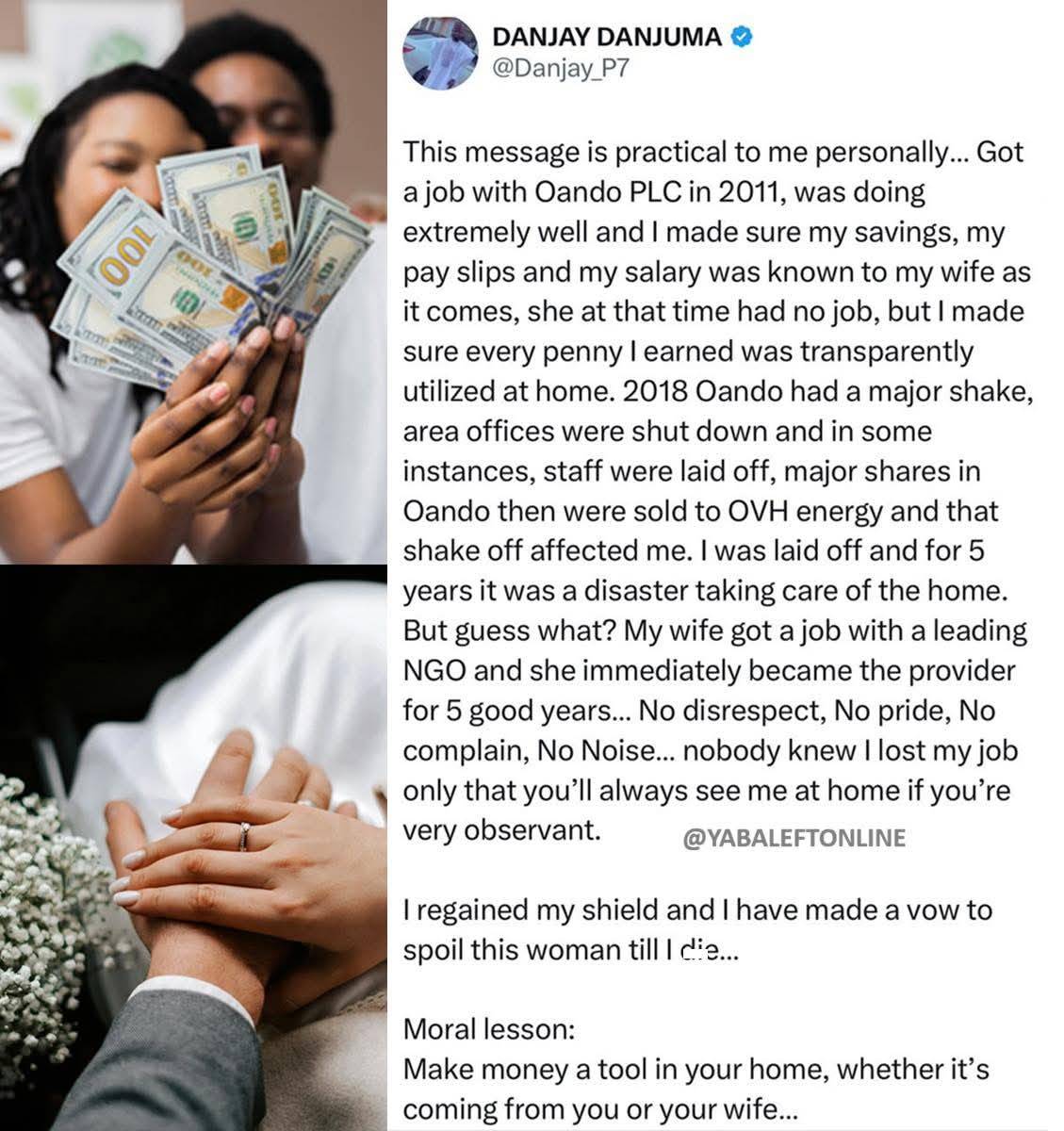 “She became the provider for five good years... no disrespect, no pride” — Man narrates how his wife...
