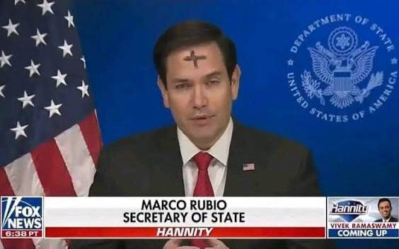 This is US Secretary of State, Marco Rubio
He appeared on the news today with the ash on his forehe...